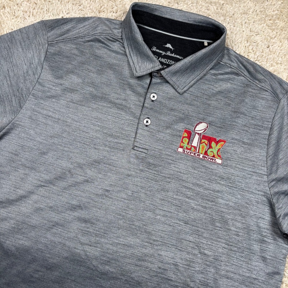 Tommy Bahama Super Bowl LIX IslandZone Polo Mens L Gray Golf Performance